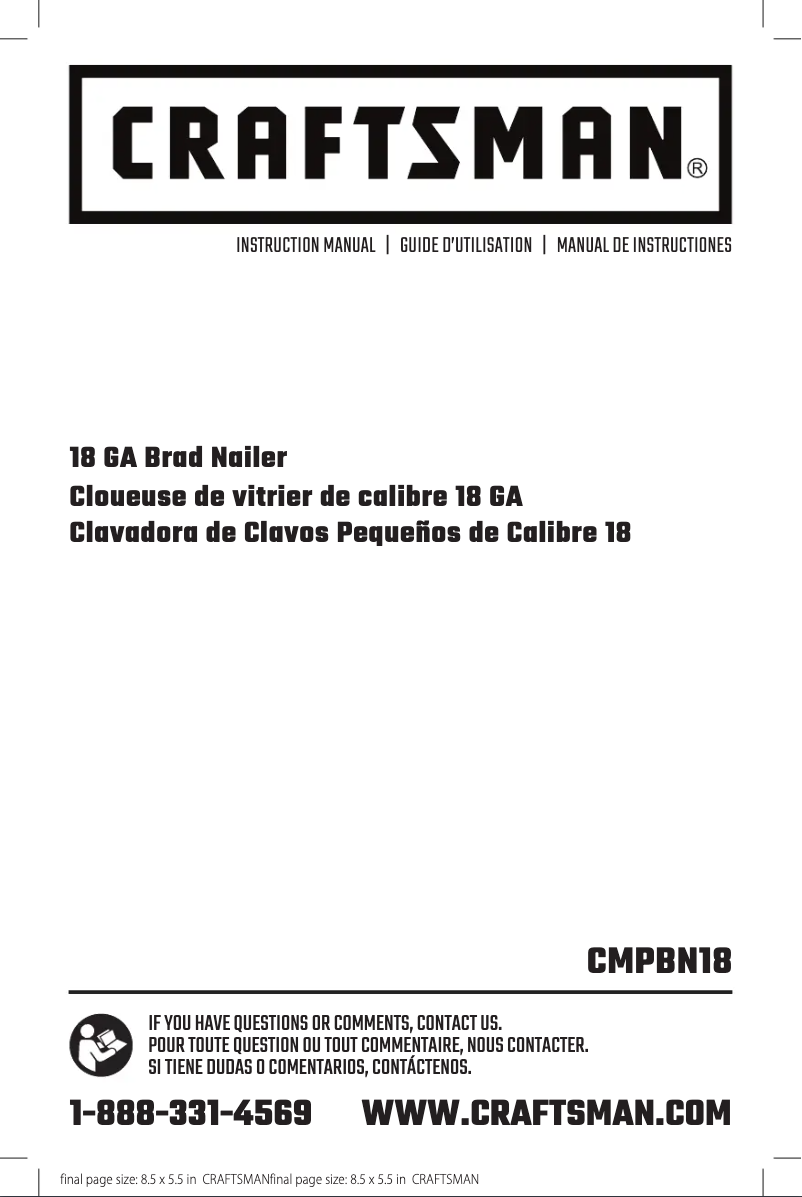 Page 1 de la notice Manuel utilisateur Craftsman CMPBN18K