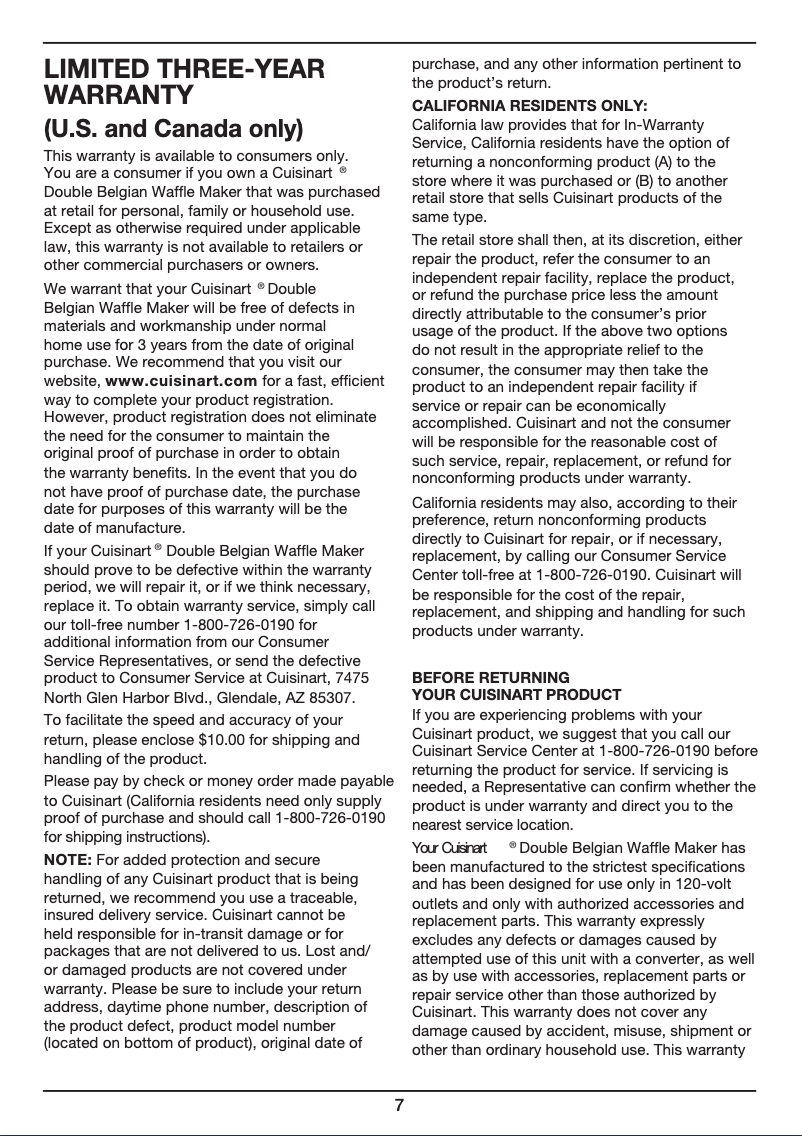 Page 1 de la notice Manuel utilisateur Cuisinart WAF-F20