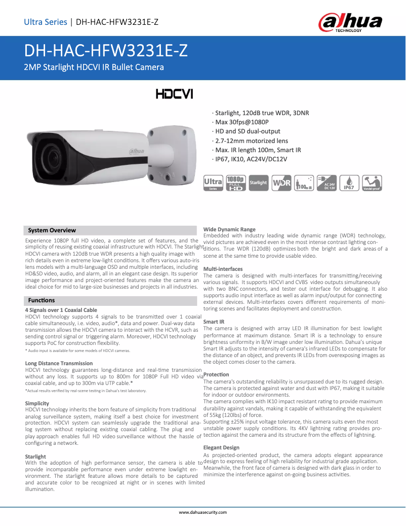 Image de la première page du manuel de l'appareil HAC-HFW3231E-Z