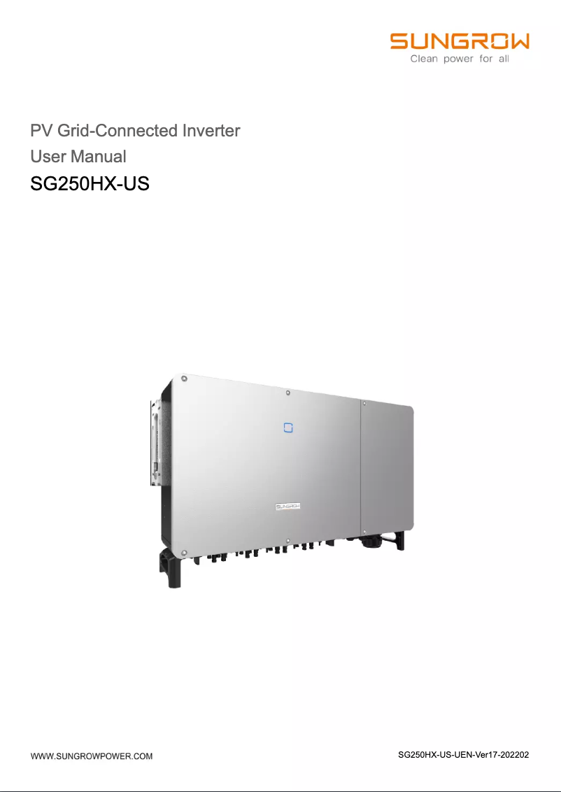 Image de la première page du manuel de l'appareil SG250HX-US