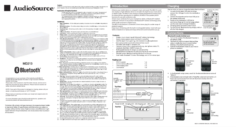 Page 1 de la notice Manuel utilisateur AudioSource MD213