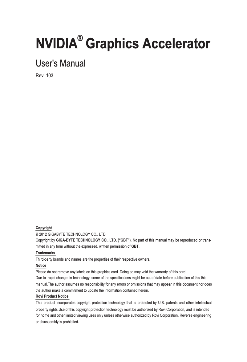Page 1 de la notice Manuel utilisateur Gigabyte GeForce GTX 760