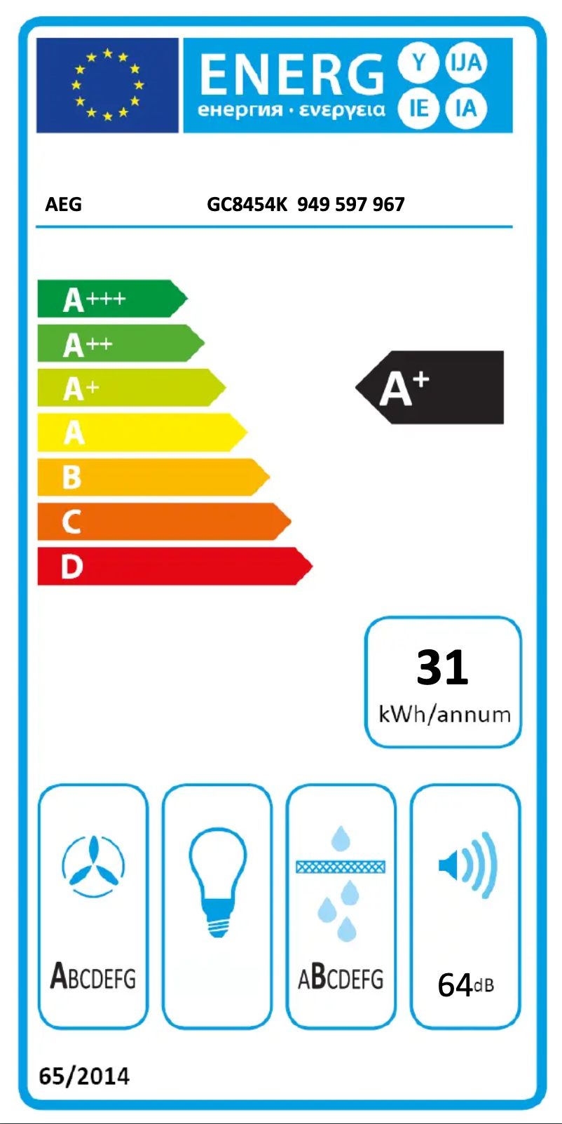 Page n°1 - Label énergétique AEG GC8454K