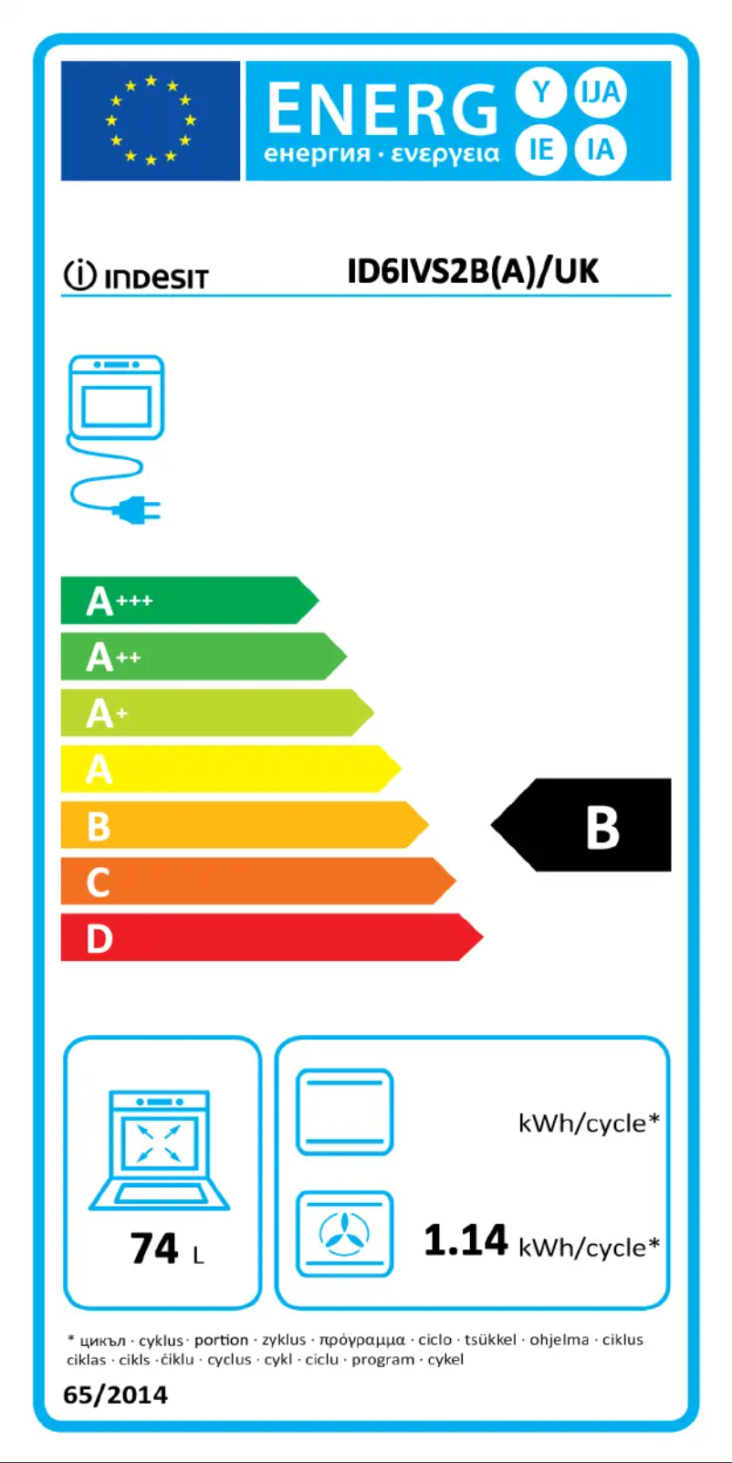 Page 1 de la notice Label énergétique Indesit ID6IVS2(A)/UK