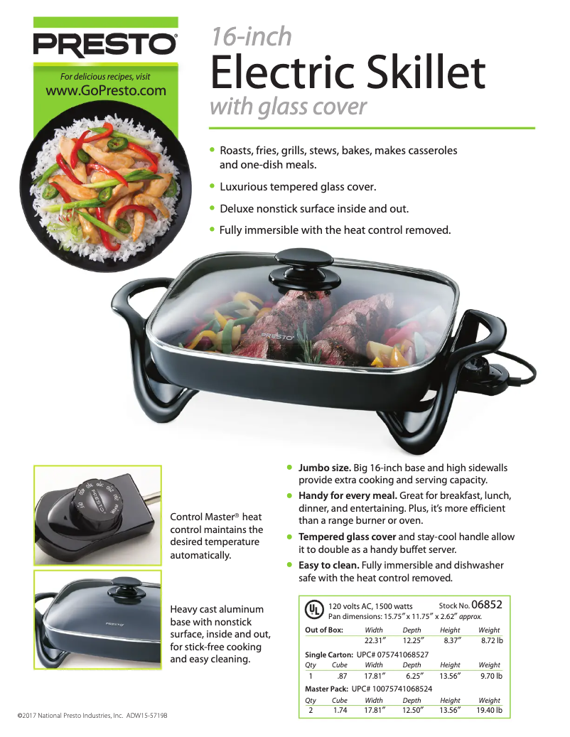 Page 1 de la notice Fiche technique Presto 06852