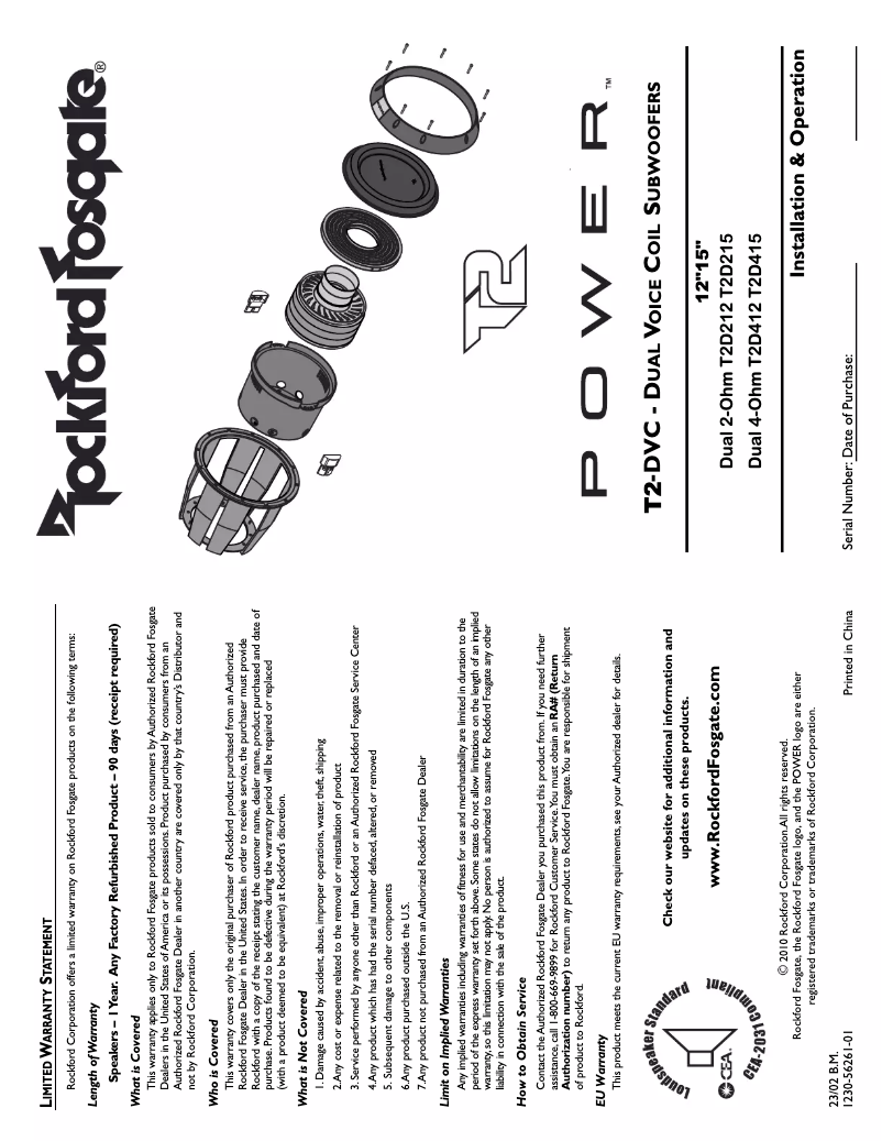Page n°1 - Manuel utilisateur Rockford Fosgate Power T2D215