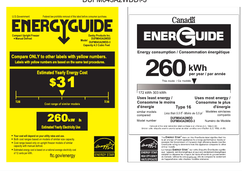 Page 1 de la notice Label énergétique Danby Designer DUFM043A2WDD