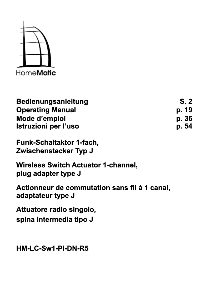 Image de la première page du manuel de l'appareil HM-LC-Sw1-Pl-DN-R5