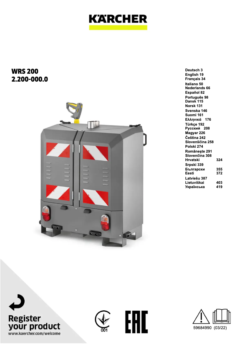 Page n°1 - Manuel utilisateur Kärcher WRS 200