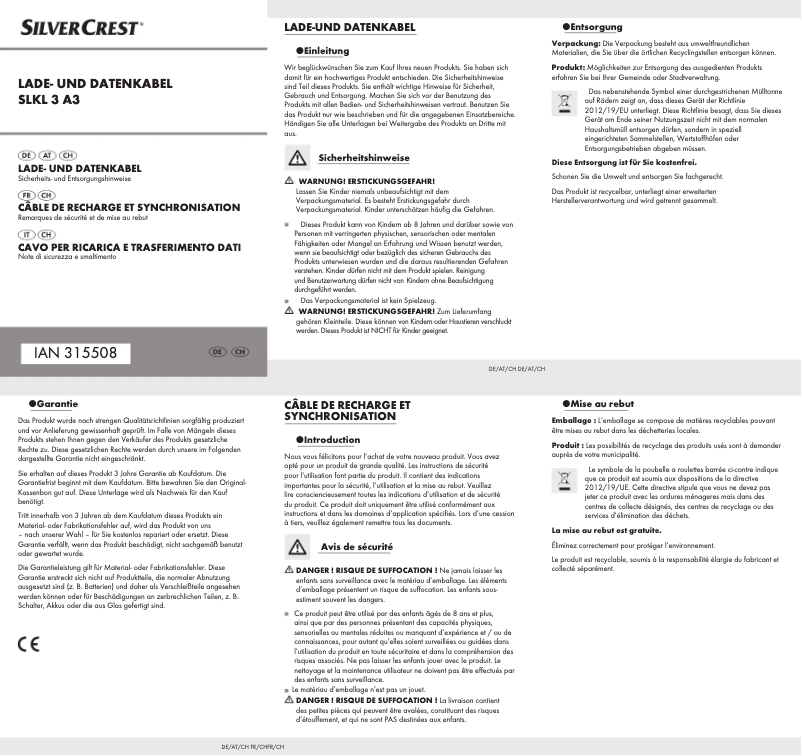 Page n°1 - Manuel utilisateur SilverCrest SLKL 3 A3