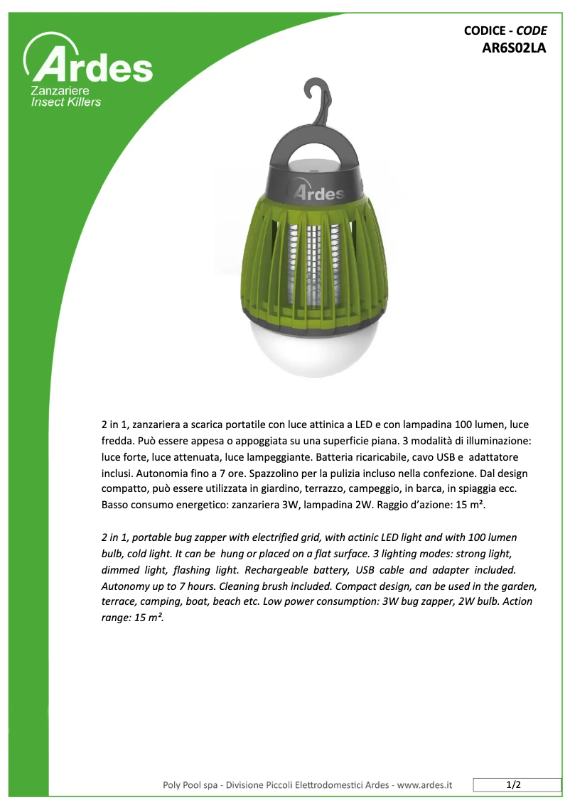 Page n°1 - Fiche technique Ardes AR6S02LA