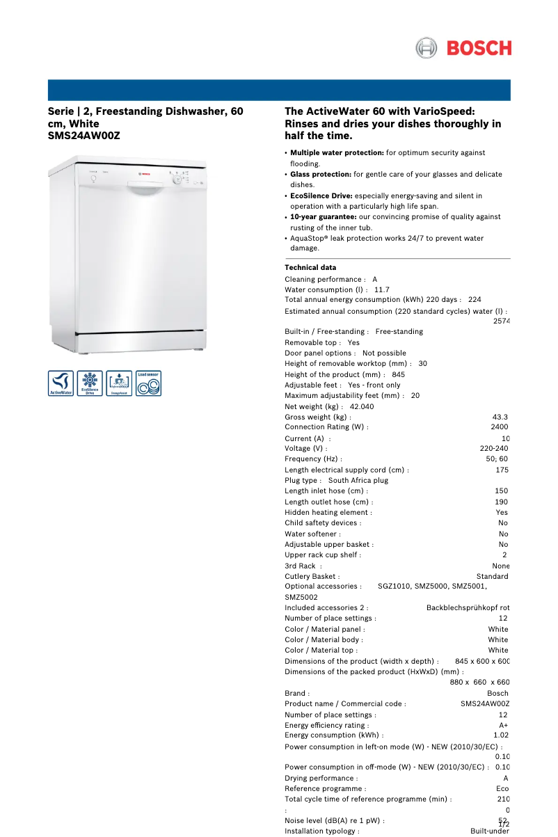 Image de la première page du manuel de l'appareil SMS24AW00Z