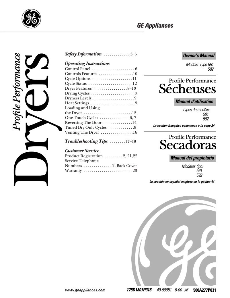 Page n°1 - Manuel d'utilisation et d'entretien GE Profile Wizard DPSE592EAWW