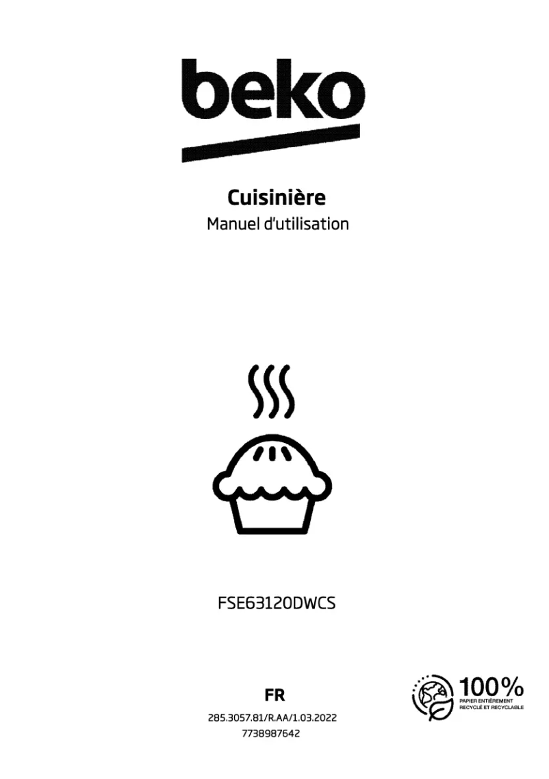 Page 1 de la notice Manuel utilisateur Beko FSE63120DWCS