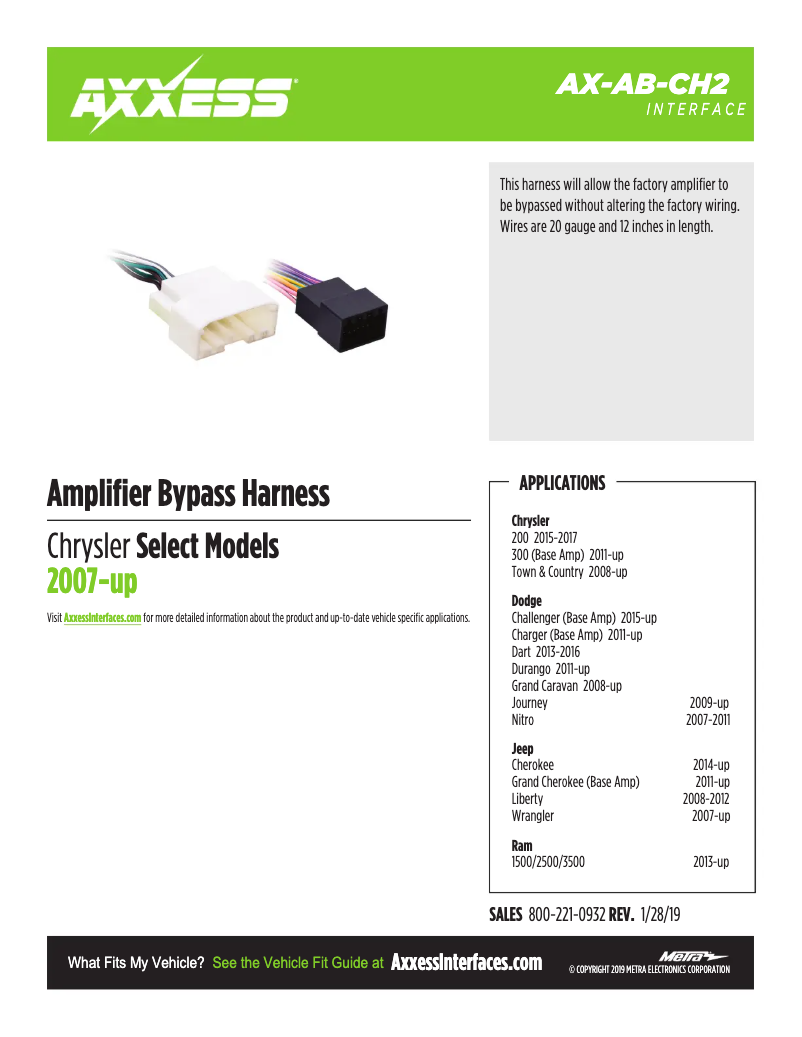 Page 1 de la notice Fiche technique AXESS AX-AB-CH2