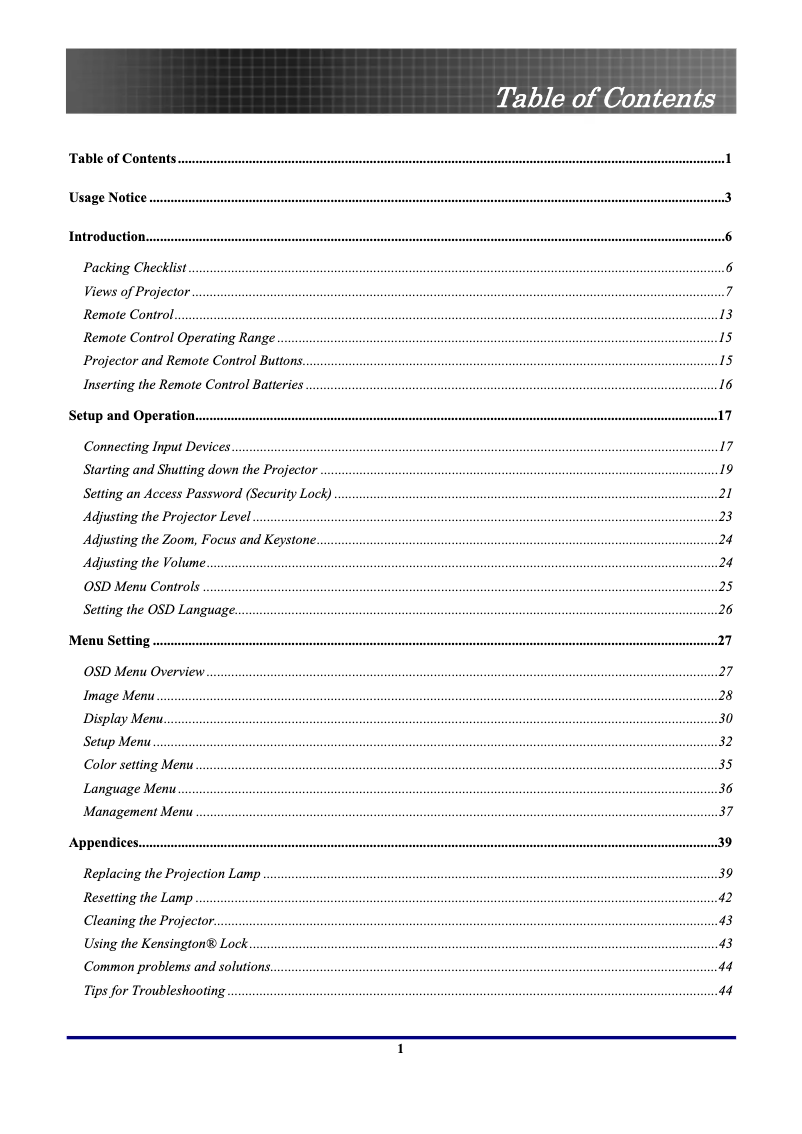 Page 1 de la notice Manuel utilisateur Optoma TX774