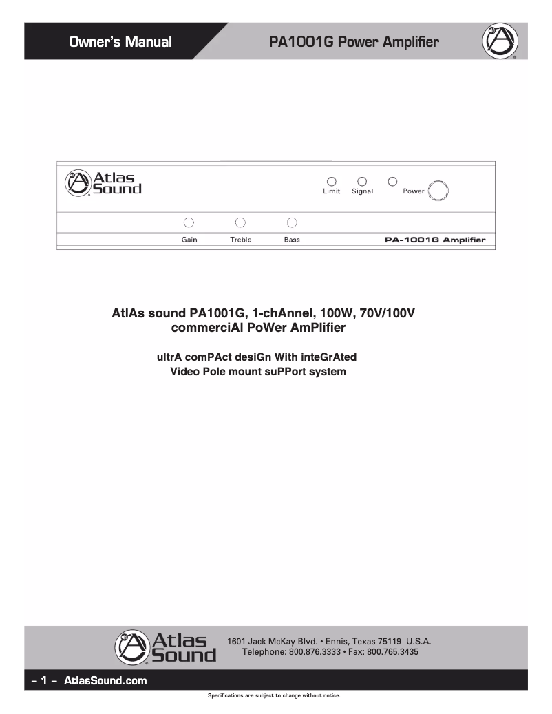 Image de la première page du manuel de l'appareil PA1001G