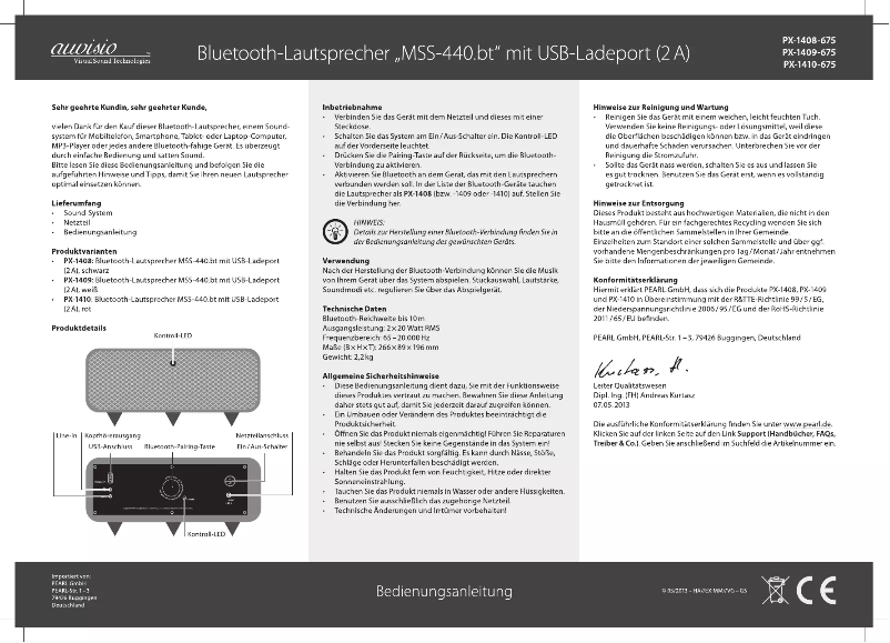 Page n°1 - Manuel utilisateur Auvisio MSS-440.bt