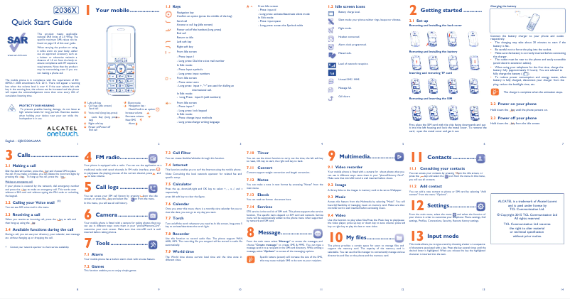 Page 1 de la notice Guide de démarrage rapide Alcatel One Touch 2036X