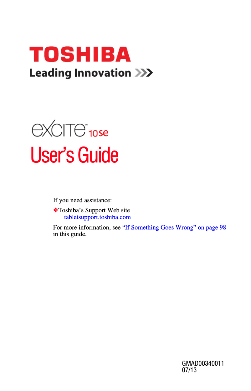 Page n°1 - Manuel utilisateur Toshiba Excite 10 SE