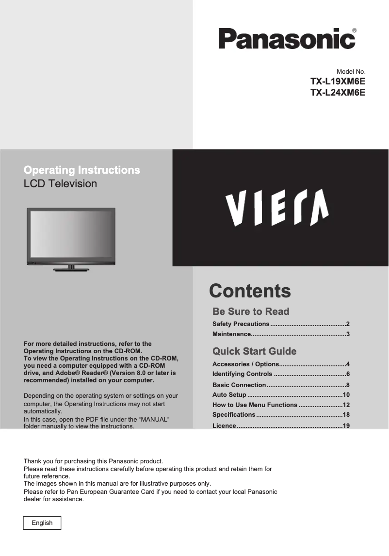 Page 1 de la notice Manuel utilisateur Panasonic Viera TX-L19XM6E