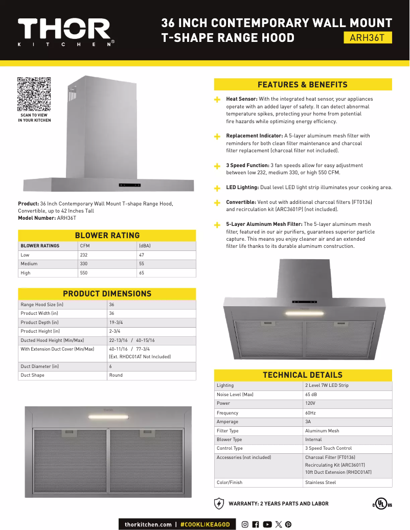 Página 1 del manual Ficha técnica Thor ARH36T