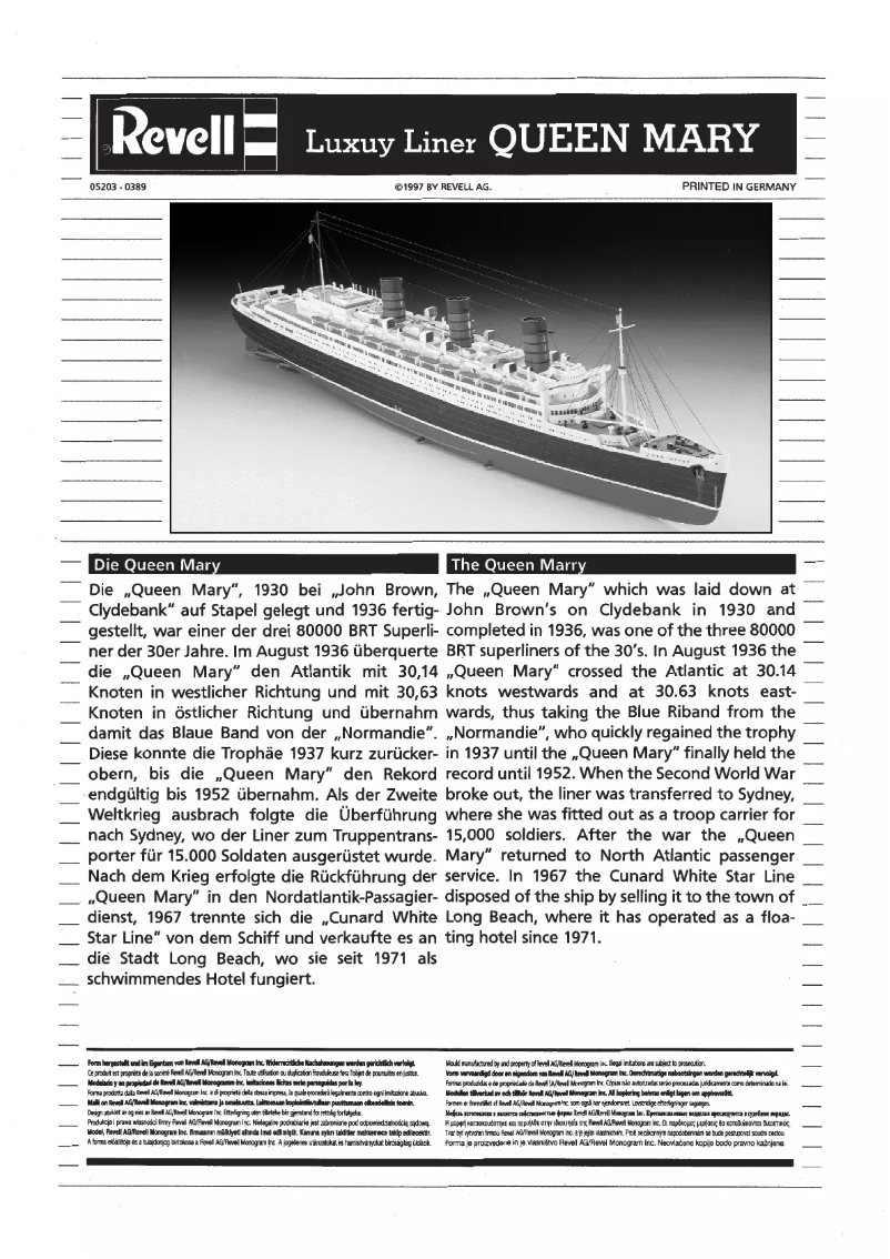 Page 1 de la notice Manuel utilisateur Revell Queen Mary