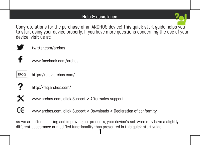 Page 1 de la notice Guide de démarrage rapide Archos 55 Helium Ultra
