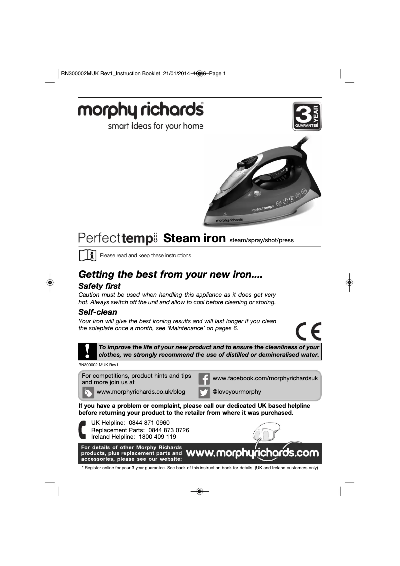 Page 1 de la notice Manuel utilisateur Morphy Richards Perfect Temp 300002