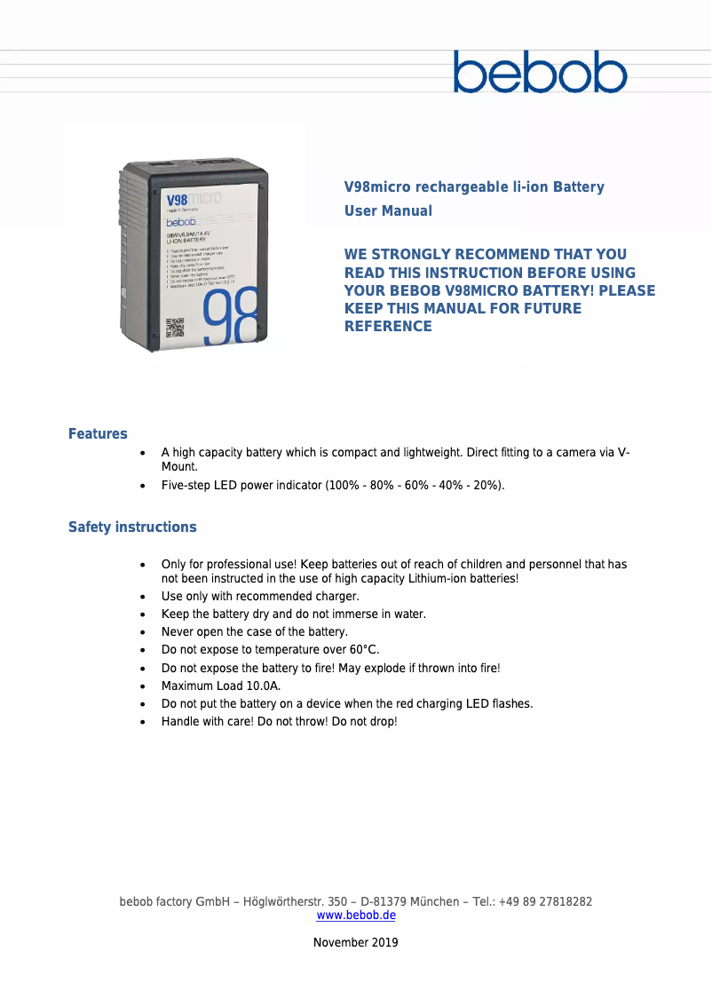 Image de la première page du manuel de l'appareil V98micro