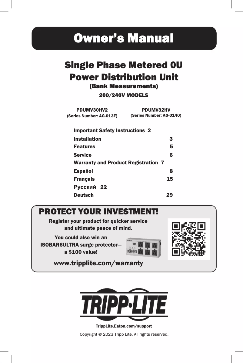 Page 1 de la notice Manuel utilisateur Tripp Lite PDUMV32HV