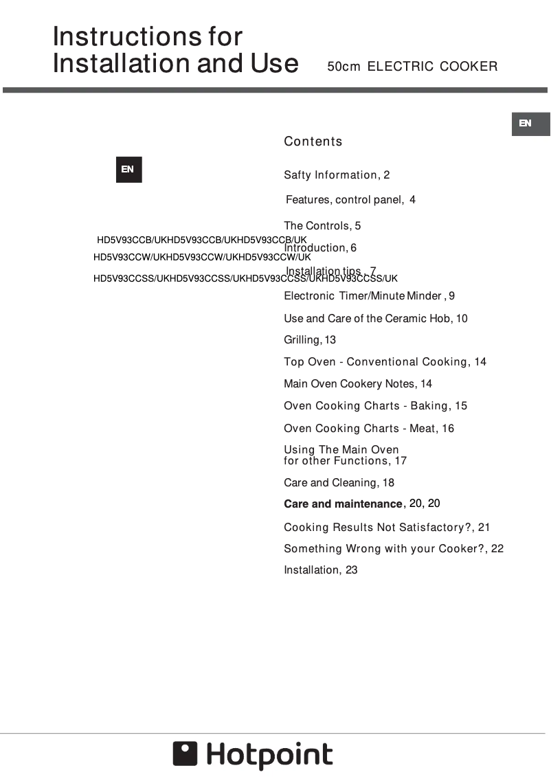 Page 1 de la notice Manuel utilisateur Hotpoint HD5V93CCSS/UK