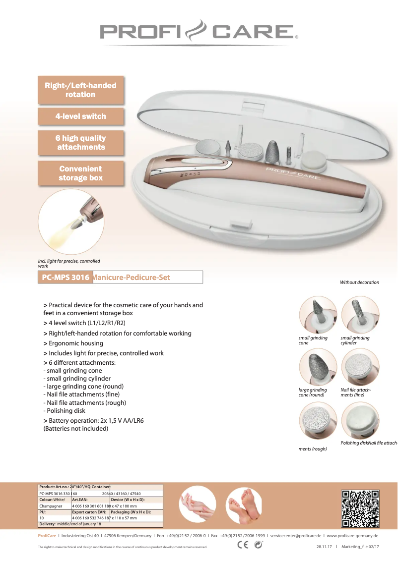 Página 1 del manual Ficha técnica ProfiCare PC-MPS 3016