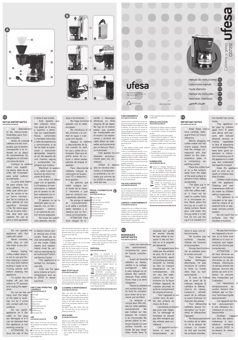 Page n°1 - Manuel d'utilisation et d'entretien Ufesa CG7212
