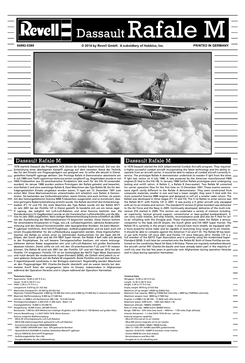 Image de la première page du manuel de l'appareil Dassault Rafale M