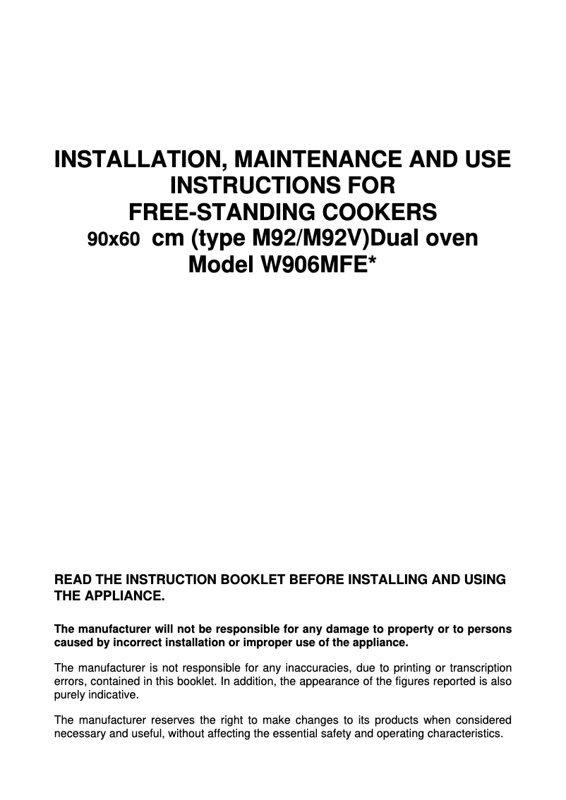 Página 1 del manual Manual de usuario Bertazzoni W90 6 MFE RO