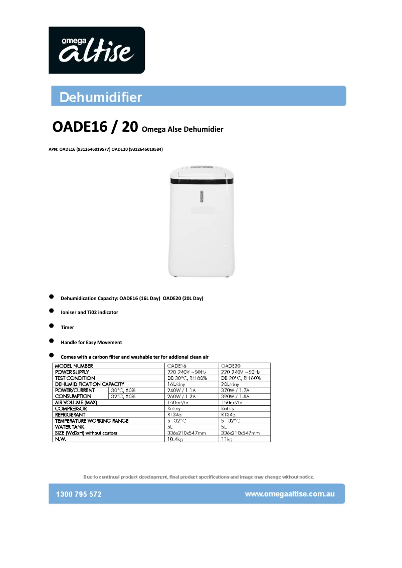 Image de la première page du manuel de l'appareil OADE20