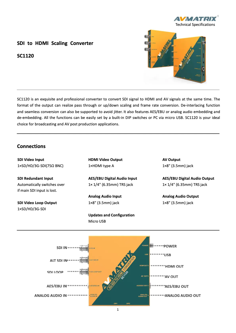 Page 1 de la notice Manuel utilisateur AVMATRIX SC1120