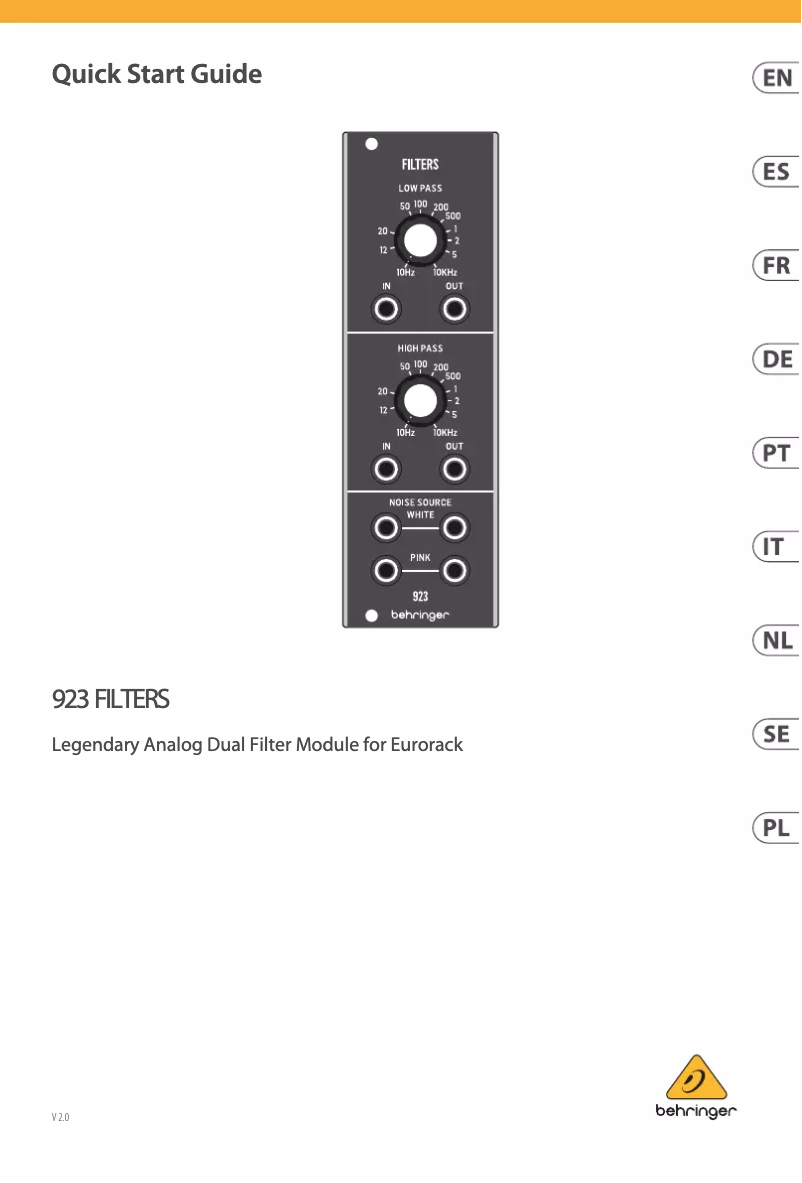 Page 1 de la notice Manuel utilisateur Behringer 923 Filters