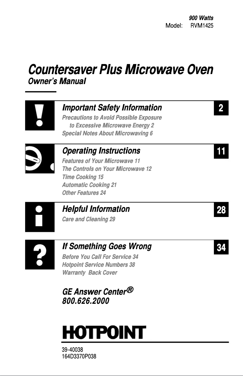 Page 1 de la notice Manuel d'utilisation et d'entretien Hotpoint RVM1425BA
