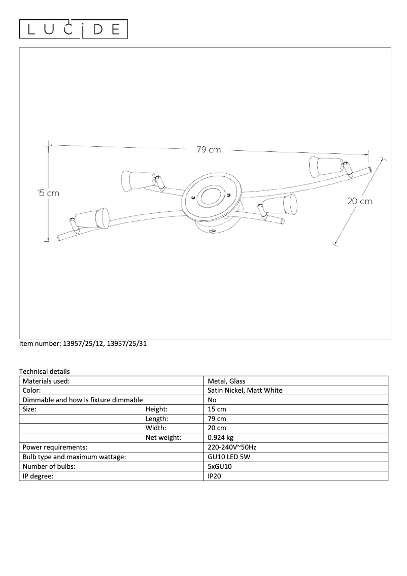 Page 1 de la notice Manuel utilisateur Lucide Bingo 13957/25/31