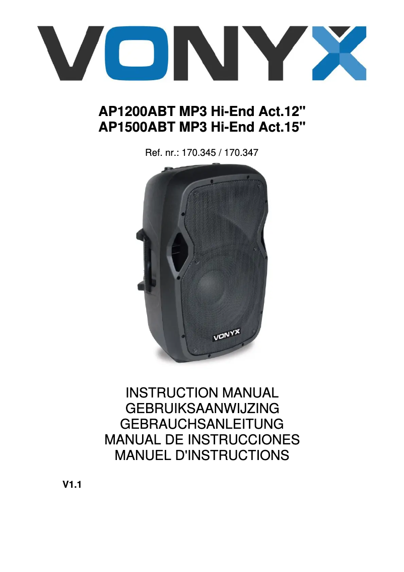 Page n°1 - Manuel utilisateur Vonyx AP1200ABT
