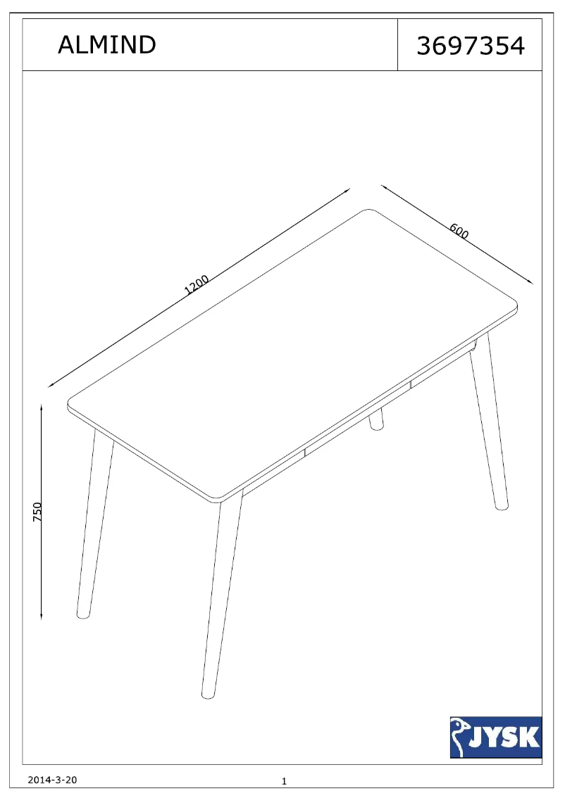 Page 1 de la notice Manuel utilisateur JYSK Almind (120x75x60)