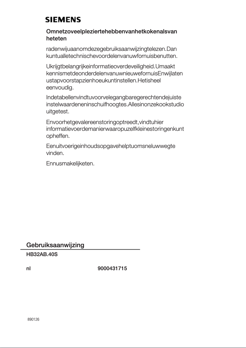 Page 1 de la notice Manuel utilisateur Siemens HB32AB540S