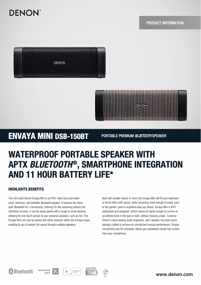 Página 1 del manual Ficha técnica Denon Envaya Mini DSB-150BT