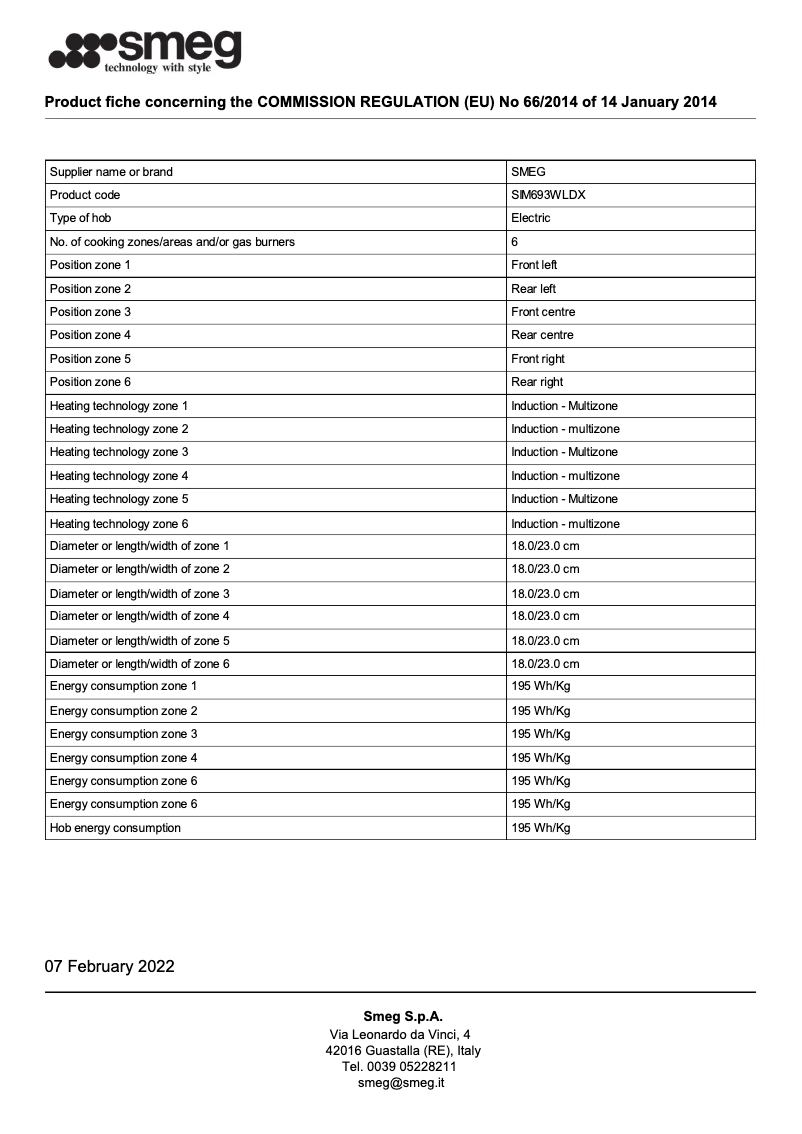 Page 1 de la notice Brochure Smeg SIM693WLDX