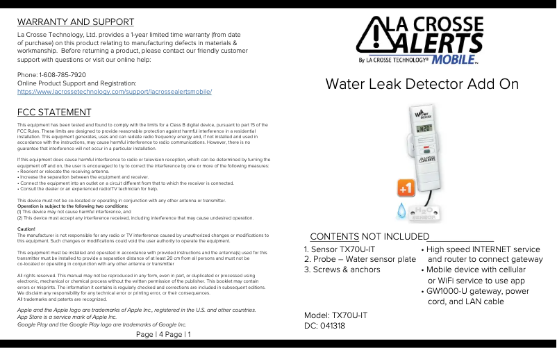 Page 1 de la notice Manuel utilisateur La Crosse Technology TX70U-IT