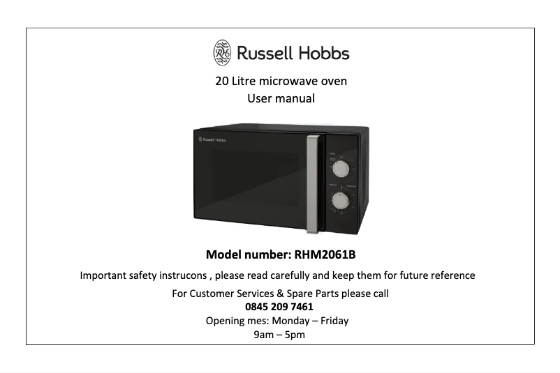 Page n°1 - Manuel utilisateur Russell Hobbs RHM2061B
