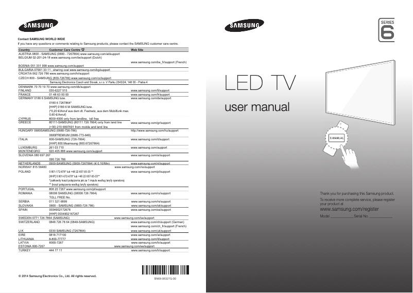 Page 1 de la notice Manuel utilisateur Samsung UE60H6260