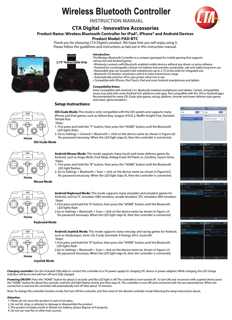 Page 1 de la notice Manuel utilisateur CTA Digital PAD-BTC